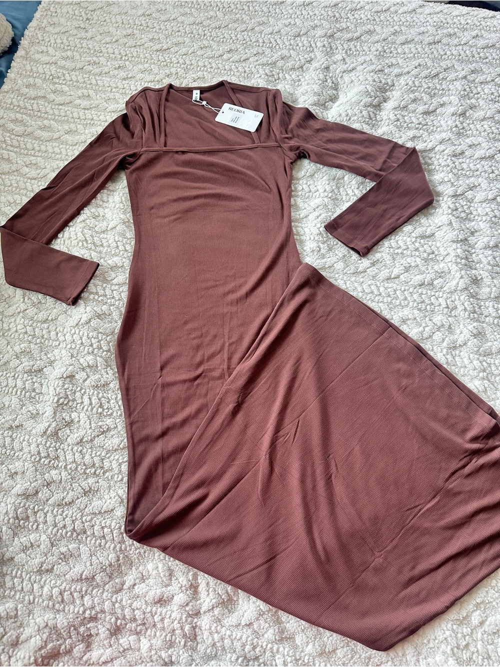 Long-Sleeve Maxi Dress in Brown